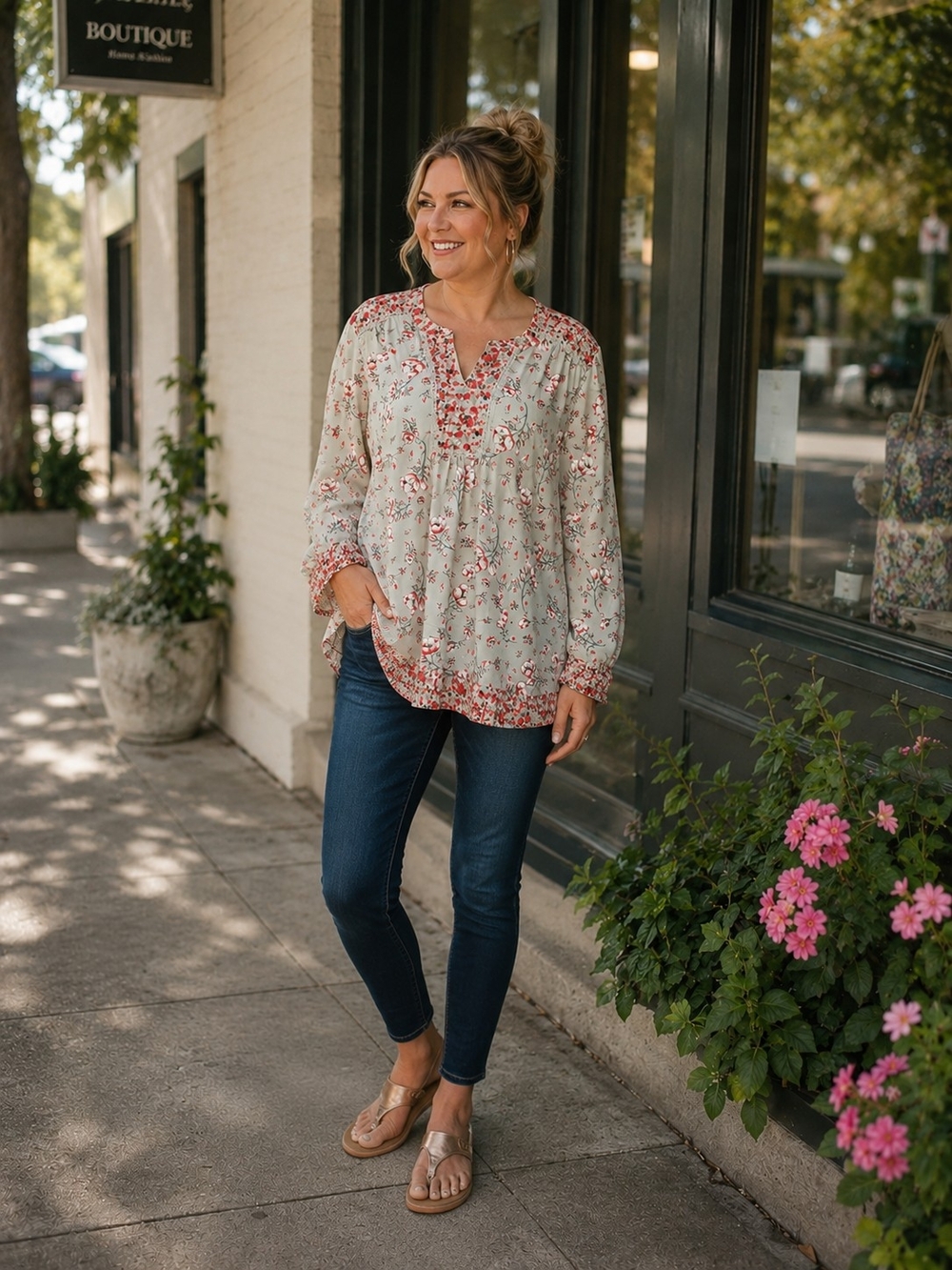Weekend by Suzanne Betro Floral Boho Peasant Blouse Size 2X
